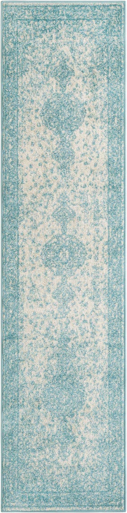Aqua 2' x 8' Bromley Runner Area Rug 100% Polypropylene With Cotton Backing Vintage Distressed Colorful Traditional Carpet for Living Dining Rooms Offices for Sale at Rug Engine