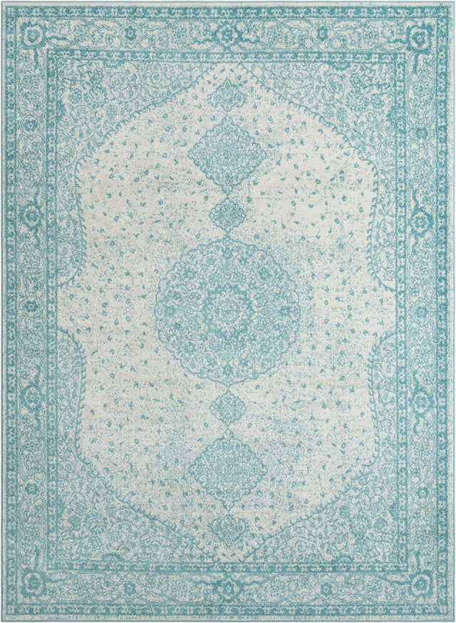 Aqua 9' x 12' Bromley Rectangle Area Rug 100% Polypropylene With Cotton Backing Vintage Distressed Colorful Traditional Carpet for Living Dining Rooms Offices for Sale at Rug Engine