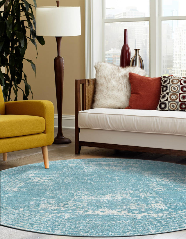 Aqua 10' x 10' Bromley Round Area Rug 100% Polypropylene With Cotton Backing Vintage Distressed Colorful Traditional Carpet for Living Dining Rooms Offices for Sale at Rug Engine