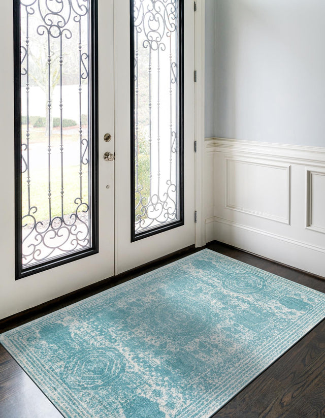 Aqua 2' x 3' 1 Bromley Rectangle Area Rug 100% Polypropylene With Cotton Backing Vintage Distressed Colorful Traditional Carpet for Living Dining Rooms Offices for Sale at Rug Engine