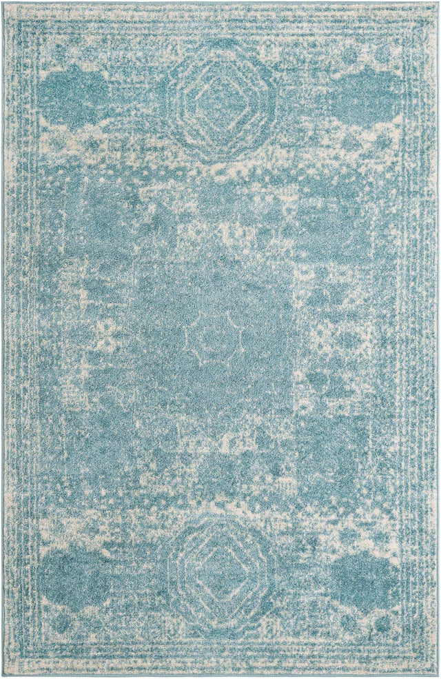 Aqua 5' 3 x 8' Bromley Rectangle Area Rug 100% Polypropylene With Cotton Backing Vintage Distressed Colorful Traditional Carpet for Living Dining Rooms Offices for Sale at Rug Engine