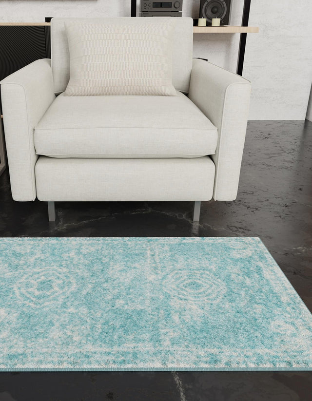 Aqua 2' x 8' Bromley Runner Area Rug 100% Polypropylene With Cotton Backing Vintage Distressed Colorful Traditional Carpet for Living Dining Rooms Offices for Sale at Rug Engine