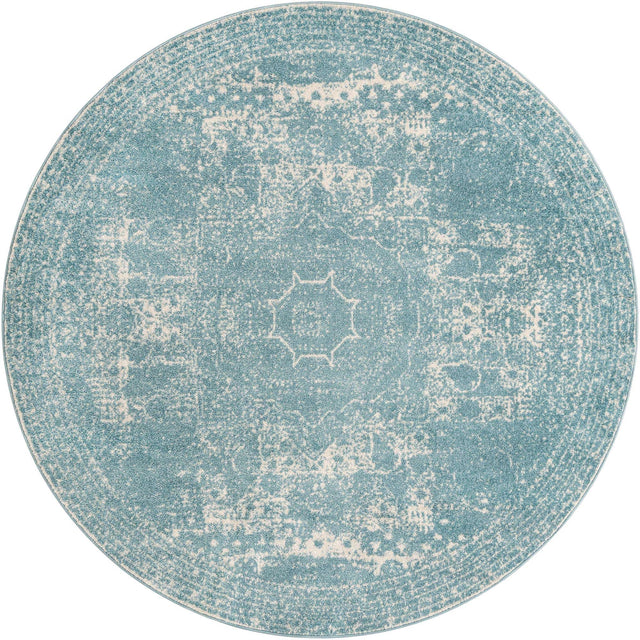 Aqua 7' 10 x 7' 10 Bromley Round Area Rug 100% Polypropylene With Cotton Backing Vintage Distressed Colorful Traditional Carpet for Living Dining Rooms Offices for Sale at Rug Engine