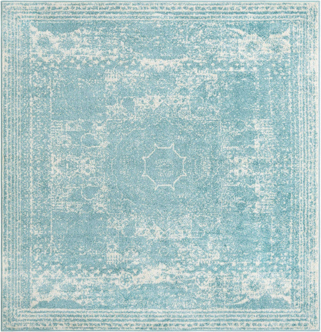 Aqua 7' 10 x 7' 10 Bromley Square Area Rug 100% Polypropylene With Cotton Backing Vintage Distressed Colorful Traditional Carpet for Living Dining Rooms Offices for Sale at Rug Engine