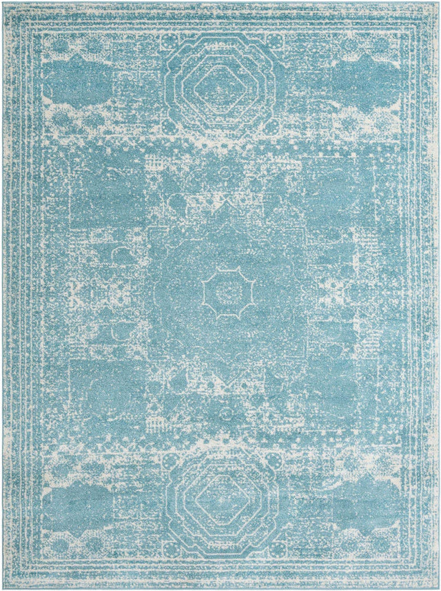 Aqua 9' x 12' Bromley Rectangle Area Rug 100% Polypropylene With Cotton Backing Vintage Distressed Colorful Traditional Carpet for Living Dining Rooms Offices for Sale at Rug Engine