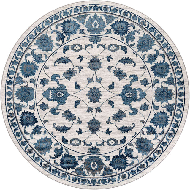 White Blue 10' x 10' Boston Round Area Rug 55% Polypropylene & 45% Polyester Easy Clean Traditional Classical Carpet for Contemporary Living Dining Room Office Space for Sale at Rug Engine