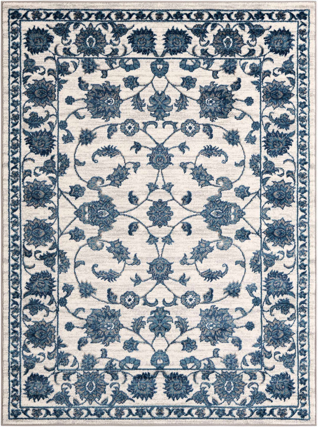 White Blue 5' 3 x 7' 1 Boston Rectangle Area Rug 55% Polypropylene & 45% Polyester Easy Clean Traditional Classical Carpet for Contemporary Living Dining Room Office Space for Sale at Rug Engine