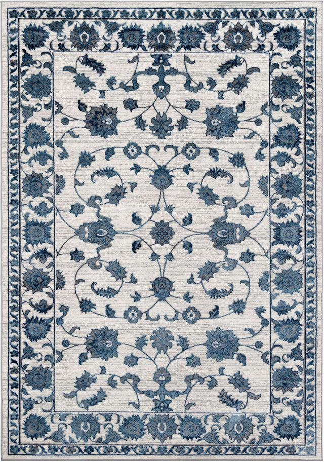 White Blue 7' 1 x 10' Boston Rectangle Area Rug 55% Polypropylene & 45% Polyester Easy Clean Traditional Classical Carpet for Contemporary Living Dining Room Office Space for Sale at Rug Engine
