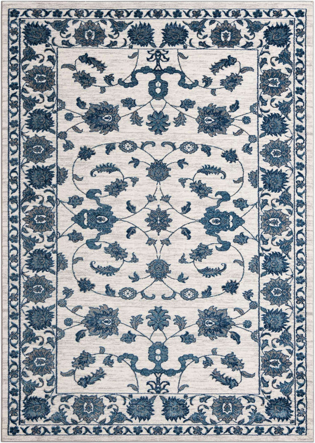 White Blue 7' 10 x 11' Boston Rectangle Area Rug 55% Polypropylene & 45% Polyester Easy Clean Traditional Classical Carpet for Contemporary Living Dining Room Office Space for Sale at Rug Engine