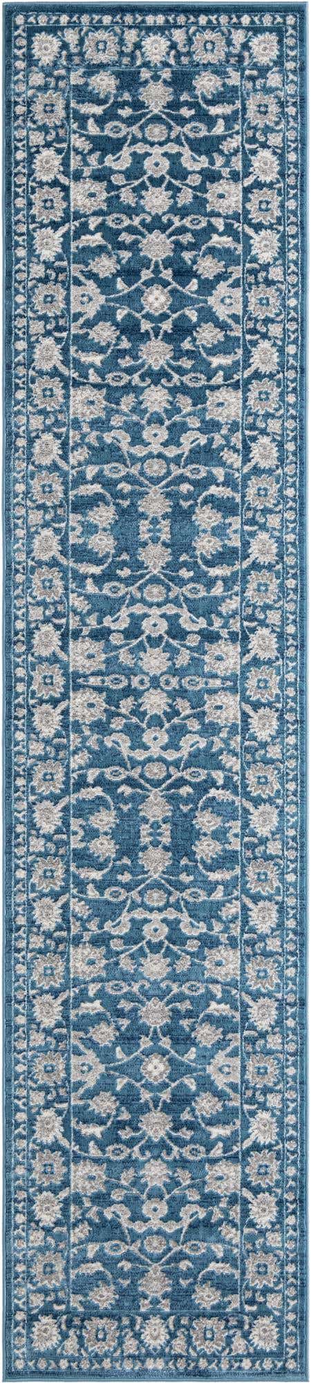 Blue 2' 7 x 12' Boston Runner Area Rug 55% Polypropylene & 45% Polyester Easy Clean Traditional Classical Carpet for Contemporary Living Dining Room Office Space for Sale at Rug Engine