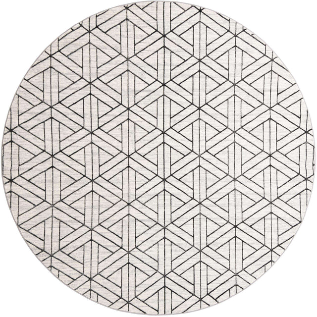White 10' x 10' Matrix Trellis Round Area Rug 100% Polyester Geometric Pattern Modern Carpet for Living, Dining, Bedroom, Office for Sale at Rug Engine