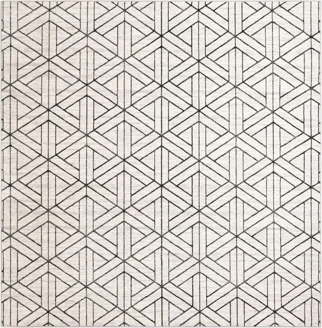White 10' x 10' Matrix Trellis Square Area Rug 100% Polyester Geometric Pattern Modern Carpet for Living, Dining, Bedroom, Office for Sale at Rug Engine