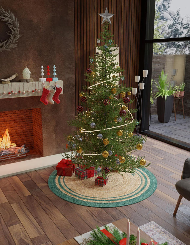Seasonal Festive Natural and Green 3' 1 x 3' 1 Christmas Tree Skirt Round Area Rug 100% Jute All Natural Eco-Friendly Holiday Carpet Mat for Under Christmas Trees for Sale at Rug Engine