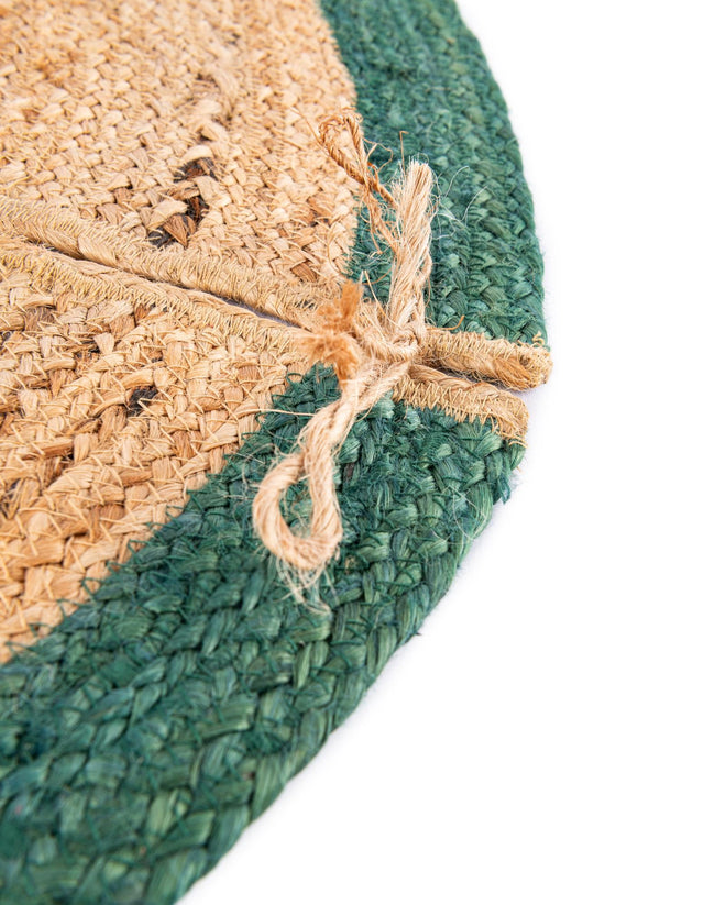 Seasonal Festive Green and Natural 4' 1 x 4' 1 Christmas Tree Skirt Round Area Rug 100% Jute All Natural Eco-Friendly Holiday Carpet Mat for Under Christmas Trees for Sale at Rug Engine