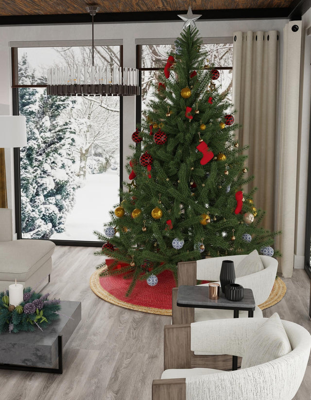 Seasonal Festive Red 4' 1 x 4' 1 Christmas Tree Skirt Round Area Rug 100% Jute All Natural Eco-Friendly Holiday Carpet Mat for Under Christmas Trees for Sale at Rug Engine