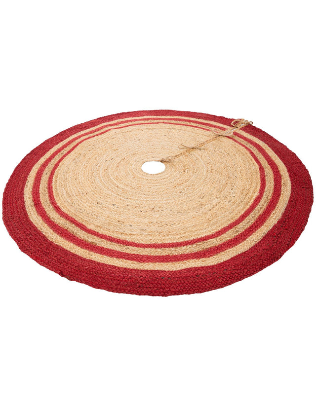 Seasonal Festive Natural and Red 4' 1 x 4' 1 Christmas Tree Skirt Round Area Rug 100% Jute All Natural Eco-Friendly Holiday Carpet Mat for Under Christmas Trees for Sale at Rug Engine