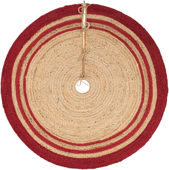 Seasonal Festive Natural and Red 4' 1 x 4' 1 Christmas Tree Skirt Round Area Rug 100% Jute All Natural Eco-Friendly Holiday Carpet Mat for Under Christmas Trees for Sale at Rug Engine