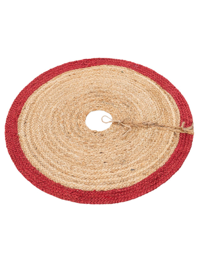 Seasonal Festive Red and Natural 2' 2 x 2' 2 Christmas Tree Skirt Round Area Rug 100% Jute All Natural Eco-Friendly Holiday Carpet Mat for Under Christmas Trees for Sale at Rug Engine