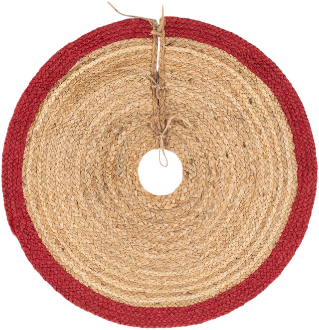 Seasonal Festive Red and Natural 2' 2 x 2' 2 Christmas Tree Skirt Round Area Rug 100% Jute All Natural Eco-Friendly Holiday Carpet Mat for Under Christmas Trees for Sale at Rug Engine