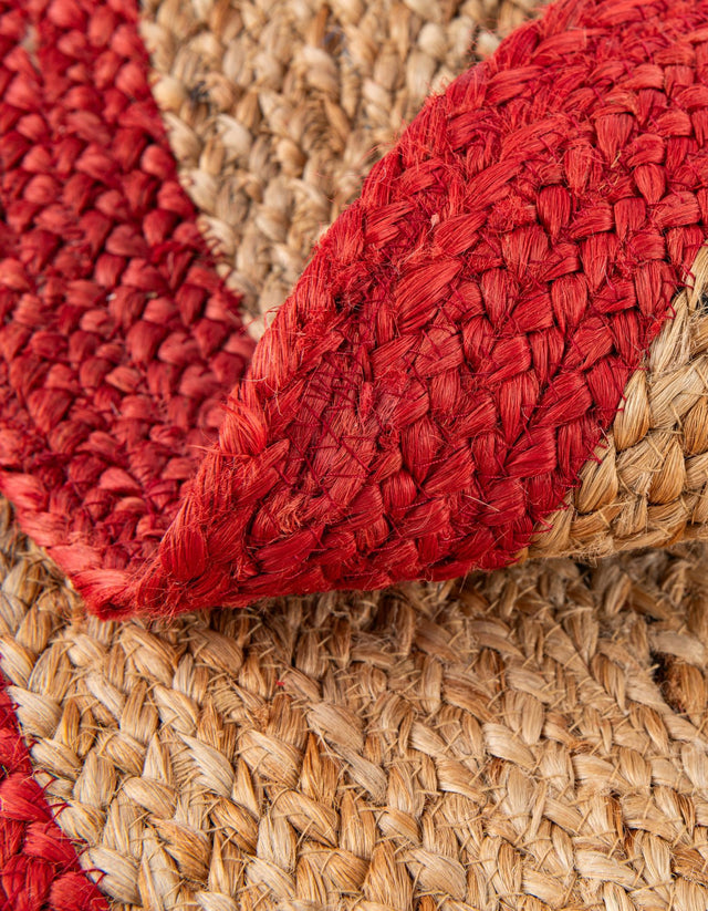 Seasonal Festive Red and Natural 7' 1 x 7' 1 Christmas Tree Skirt Round Area Rug 100% Jute All Natural Eco-Friendly Holiday Carpet Mat for Under Christmas Trees for Sale at Rug Engine