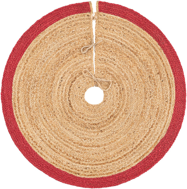 Seasonal Festive Red and Natural 3' 1 x 3' 1 Christmas Tree Skirt Round Area Rug 100% Jute All Natural Eco-Friendly Holiday Carpet Mat for Under Christmas Trees for Sale at Rug Engine