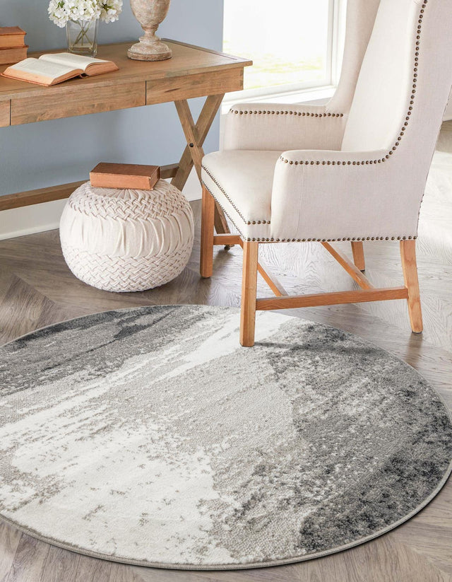 Black 3' 1 x 3' 1 Norge Round Area Rug 100% Polypropylene Easy Clean Non Shed Stain Resistant Modern Carpet for Home Interior Design for Sale at Rug Engine