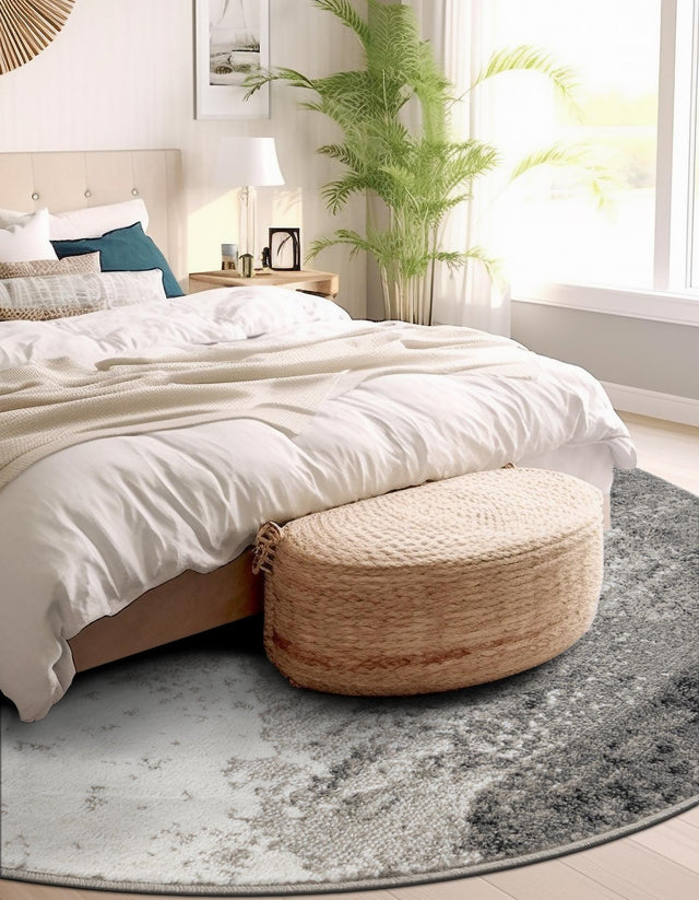 Black 7' 10 x 7' 10 Norge Round Area Rug 100% Polypropylene Easy Clean Non Shed Stain Resistant Modern Carpet for Home Interior Design for Sale at Rug Engine