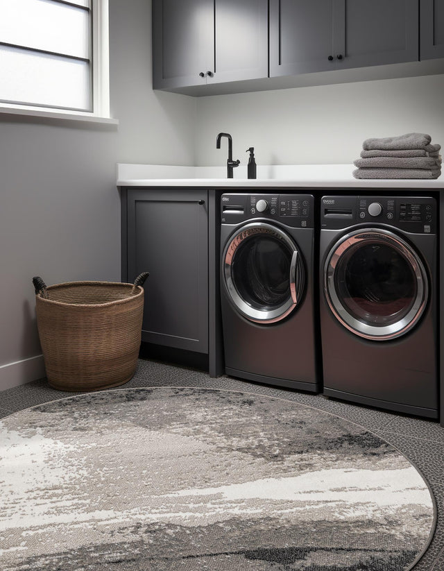 Black 5' 1 x 5' 1 Norge Round Area Rug 100% Polypropylene Easy Clean Non Shed Stain Resistant Modern Carpet for Home Interior Design for Sale at Rug Engine