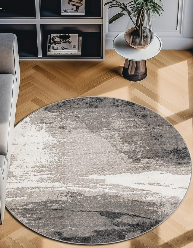 Black 5' 1 x 5' 1 Norge Round Area Rug 100% Polypropylene Easy Clean Non Shed Stain Resistant Modern Carpet for Home Interior Design for Sale at Rug Engine