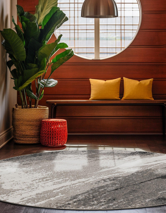 Black 4' 1 x 4' 1 Norge Round Area Rug 100% Polypropylene Easy Clean Non Shed Stain Resistant Modern Carpet for Home Interior Design for Sale at Rug Engine