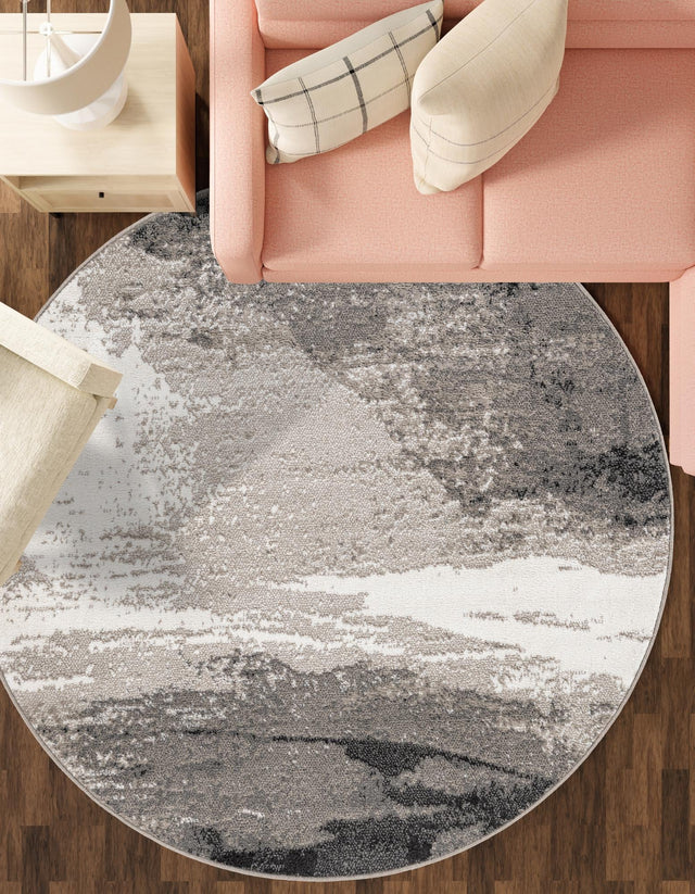 Black 4' 1 x 4' 1 Norge Round Area Rug 100% Polypropylene Easy Clean Non Shed Stain Resistant Modern Carpet for Home Interior Design for Sale at Rug Engine