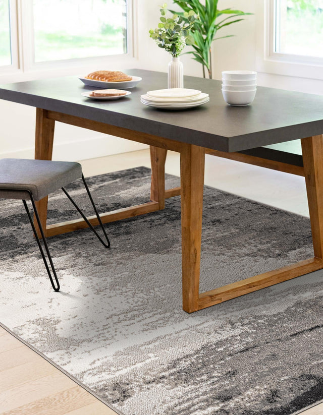 Black 9' x 12' Norge Rectangle Area Rug 100% Polypropylene Easy Clean Non Shed Stain Resistant Modern Carpet for Home Interior Design for Sale at Rug Engine