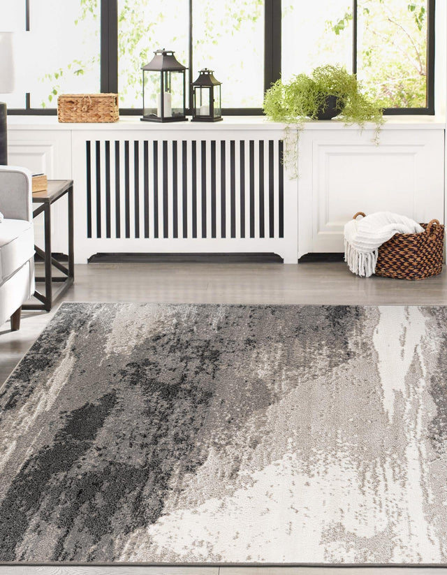 Black 7' 10 x 10' Norge Rectangle Area Rug 100% Polypropylene Easy Clean Non Shed Stain Resistant Modern Carpet for Home Interior Design for Sale at Rug Engine