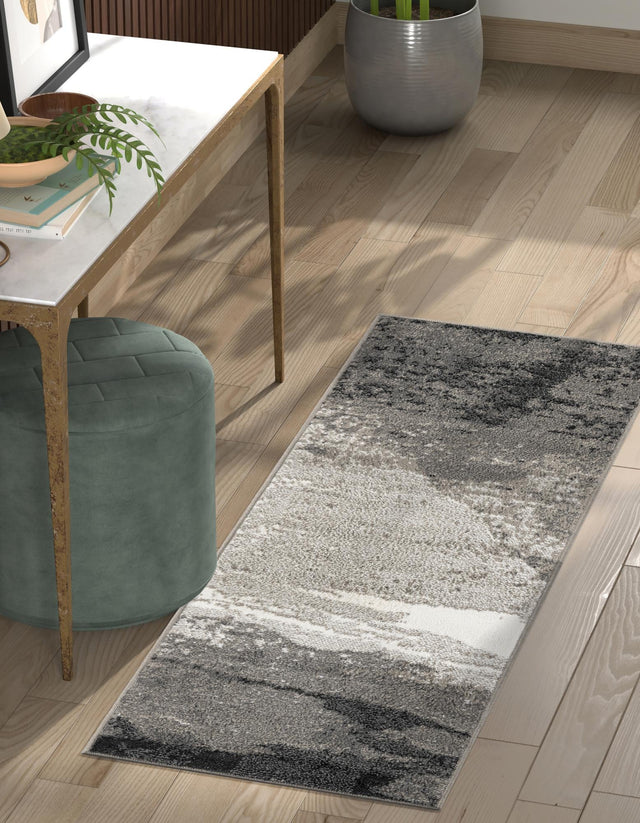 Black 2' 7 x 12' Norge Runner Area Rug 100% Polypropylene Easy Clean Non Shed Stain Resistant Modern Carpet for Home Interior Design for Sale at Rug Engine