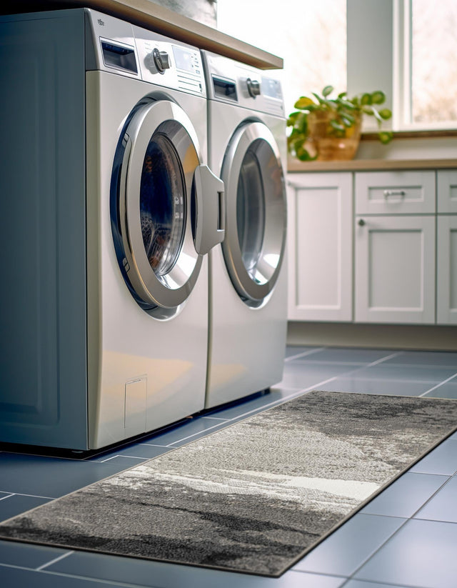 Black 2' 7 x 10' Norge Runner Area Rug 100% Polypropylene Easy Clean Non Shed Stain Resistant Modern Carpet for Home Interior Design for Sale at Rug Engine