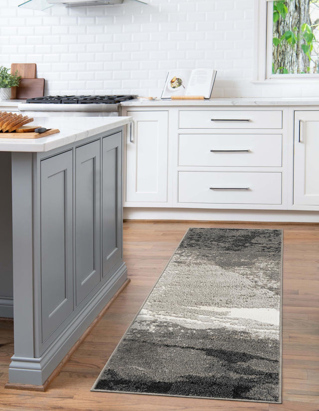 Black 2' 7 x 12' Norge Runner Area Rug 100% Polypropylene Easy Clean Non Shed Stain Resistant Modern Carpet for Home Interior Design for Sale at Rug Engine