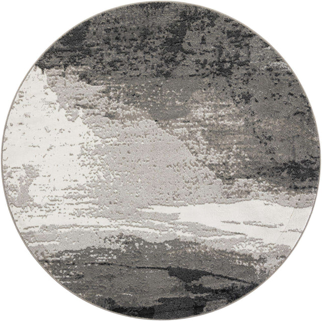 Black 7' 10 x 7' 10 Norge Round Area Rug 100% Polypropylene Easy Clean Non Shed Stain Resistant Modern Carpet for Home Interior Design for Sale at Rug Engine
