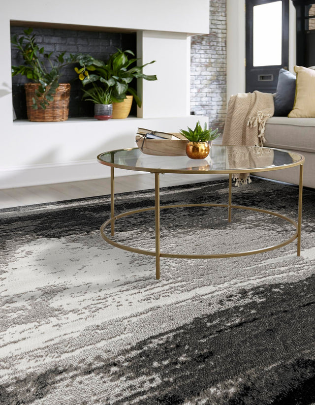 Black 10' x 10' Norge Square Area Rug 100% Polypropylene Easy Clean Non Shed Stain Resistant Modern Carpet for Home Interior Design for Sale at Rug Engine