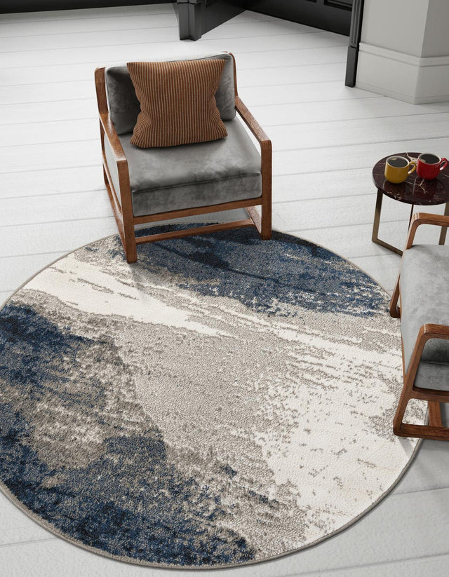 Blue 10' x 10' Norge Round Area Rug 100% Polypropylene Easy Clean Non Shed Stain Resistant Modern Carpet for Home Interior Design for Sale at Rug Engine
