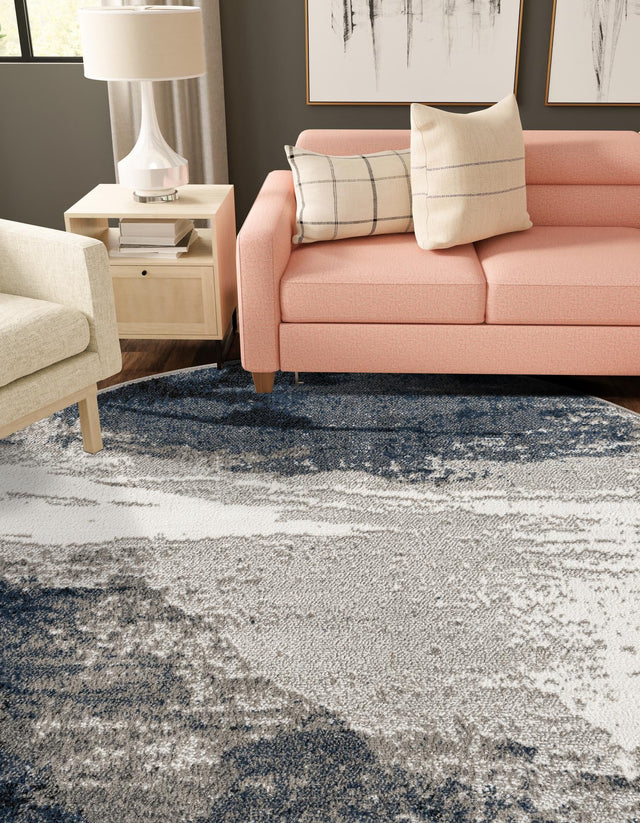 Blue 10' x 10' Norge Round Area Rug 100% Polypropylene Easy Clean Non Shed Stain Resistant Modern Carpet for Home Interior Design for Sale at Rug Engine