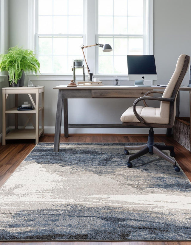 Blue 4' 1 x 6' 1 Norge Rectangle Area Rug 100% Polypropylene Easy Clean Non Shed Stain Resistant Modern Carpet for Home Interior Design for Sale at Rug Engine