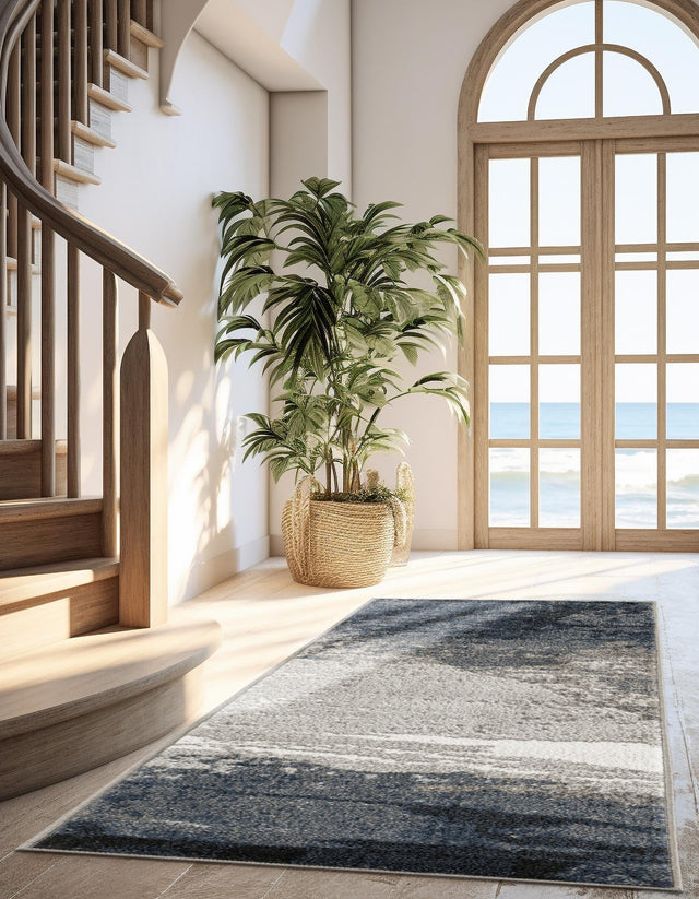 Blue 2' 7 x 12' Norge Runner Area Rug 100% Polypropylene Easy Clean Non Shed Stain Resistant Modern Carpet for Home Interior Design for Sale at Rug Engine