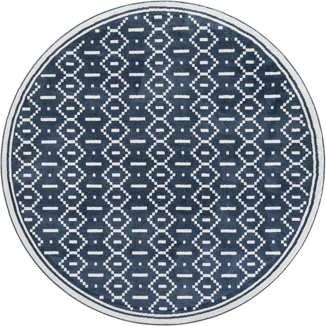 Blue 10' x 10' Norge Round Area Rug 100% Polypropylene Easy Clean Non Shed Stain Resistant Modern Carpet for Home Interior Design for Sale at Rug Engine