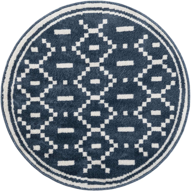 Blue 3' 1 x 3' 1 Norge Round Area Rug 100% Polypropylene Easy Clean Non Shed Stain Resistant Modern Carpet for Home Interior Design for Sale at Rug Engine