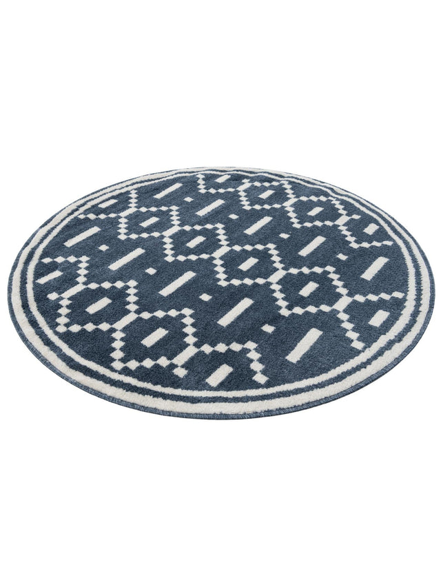 Blue 4' 1 x 4' 1 Norge Round Area Rug 100% Polypropylene Easy Clean Non Shed Stain Resistant Modern Carpet for Home Interior Design for Sale at Rug Engine