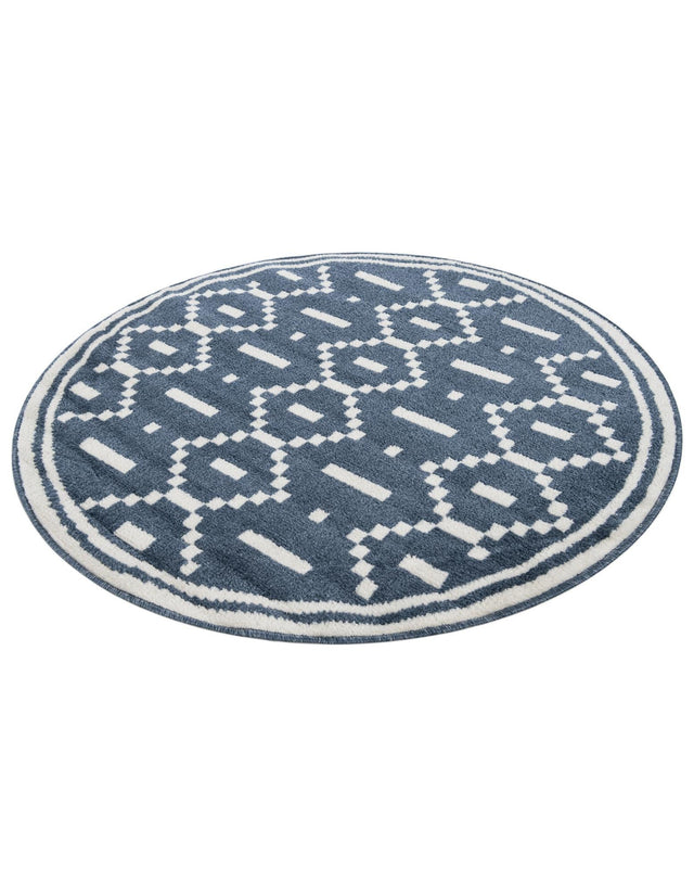 Blue 4' 1 x 4' 1 Norge Round Area Rug 100% Polypropylene Easy Clean Non Shed Stain Resistant Modern Carpet for Home Interior Design for Sale at Rug Engine