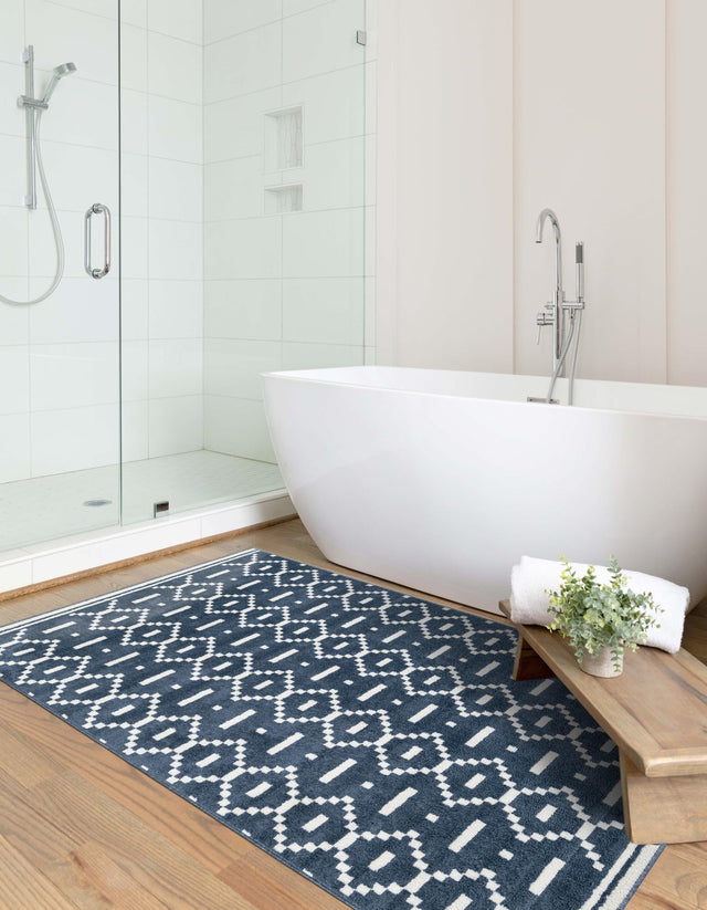 Blue 10' x 13' 1 Norge Rectangle Area Rug 100% Polypropylene Easy Clean Non Shed Stain Resistant Modern Carpet for Home Interior Design for Sale at Rug Engine