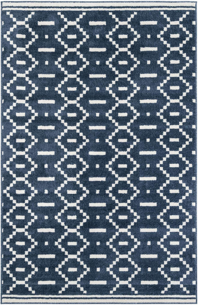 Blue 5' 1 x 8' Norge Rectangle Area Rug 100% Polypropylene Easy Clean Non Shed Stain Resistant Modern Carpet for Home Interior Design for Sale at Rug Engine