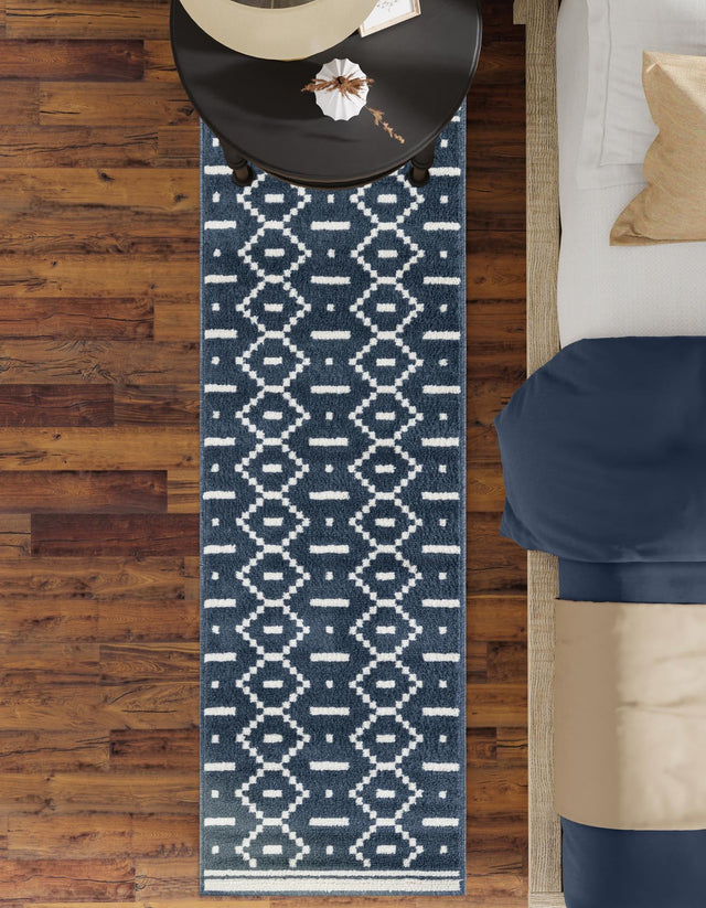 Blue 2' 7 x 10' Norge Runner Area Rug 100% Polypropylene Easy Clean Non Shed Stain Resistant Modern Carpet for Home Interior Design for Sale at Rug Engine