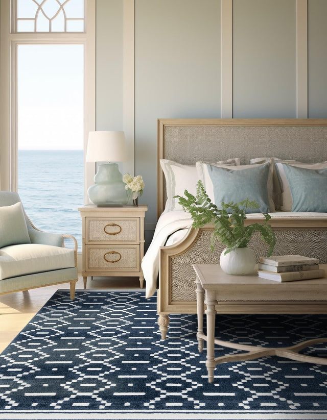 Blue 10' x 10' Norge Square Area Rug 100% Polypropylene Easy Clean Non Shed Stain Resistant Modern Carpet for Home Interior Design for Sale at Rug Engine